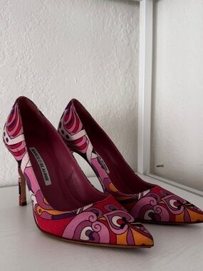 Manolo Blahnik BB 105mm Pink & Orange Pointed-Toe Pumps size 35